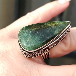 *Sale* New Green Aventurine 925 Silver Statement Ring.